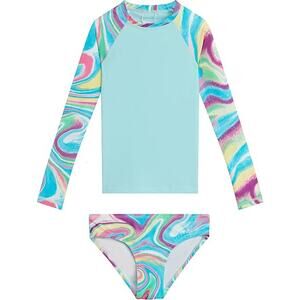 NWT New Kanu Surf Girls Size 10 Long Sleeve Rashguard UPF 50+ 2 Piece Swim Suit